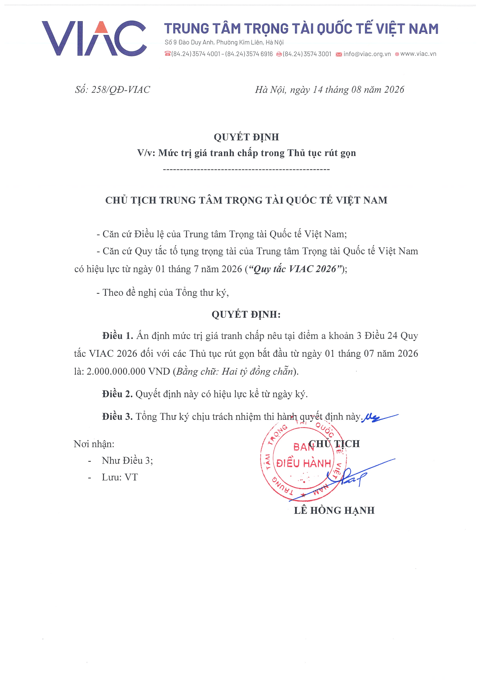 Thủ tục rút gọn tại VIAC